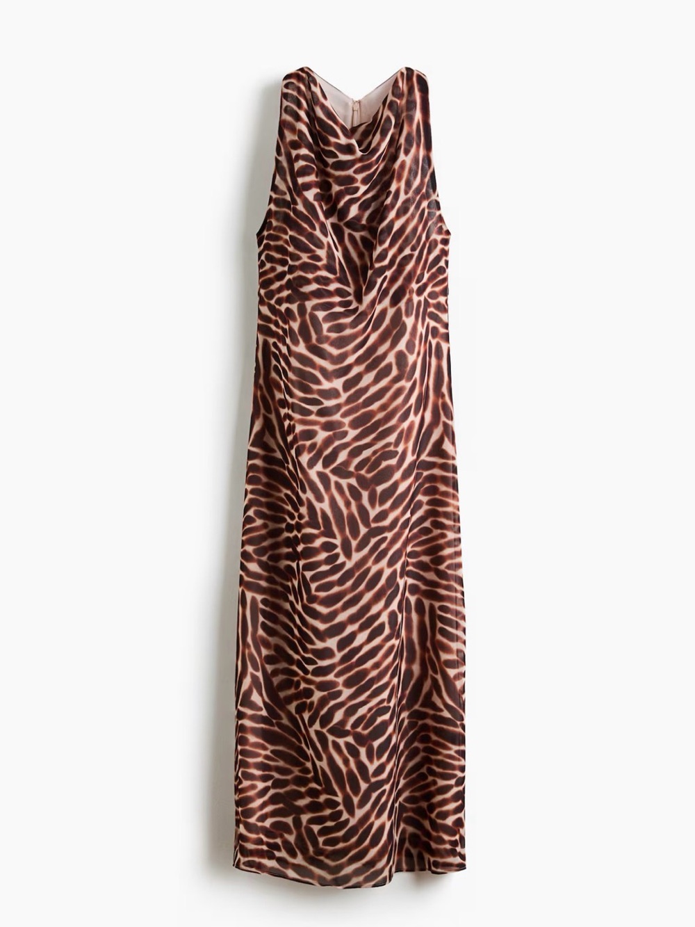 H&M Brown and Cream Animal-Print Midi Dress